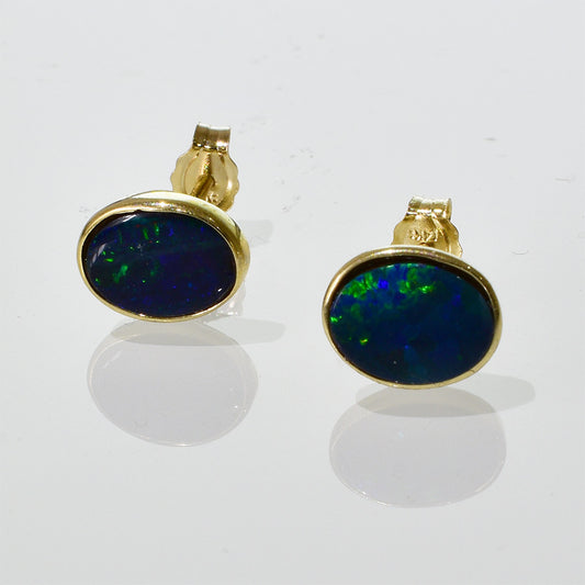 14K Yellow Gold Boulder Doublet Opal Earrings 14KY-OED006