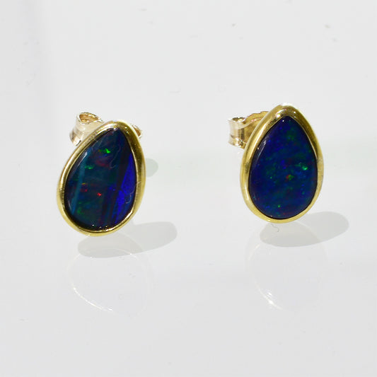 14K Yellow Gold Boulder Doublet Opal Earrings 14KY-OED007