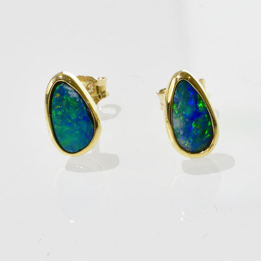 14K Yellow Gold Boulder Doublet Opal Earrings 14KY-OED008
