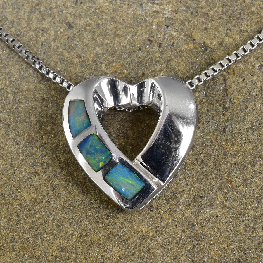 Inlay Opal Sterling Silver Heart Necklace INLOP-004-1