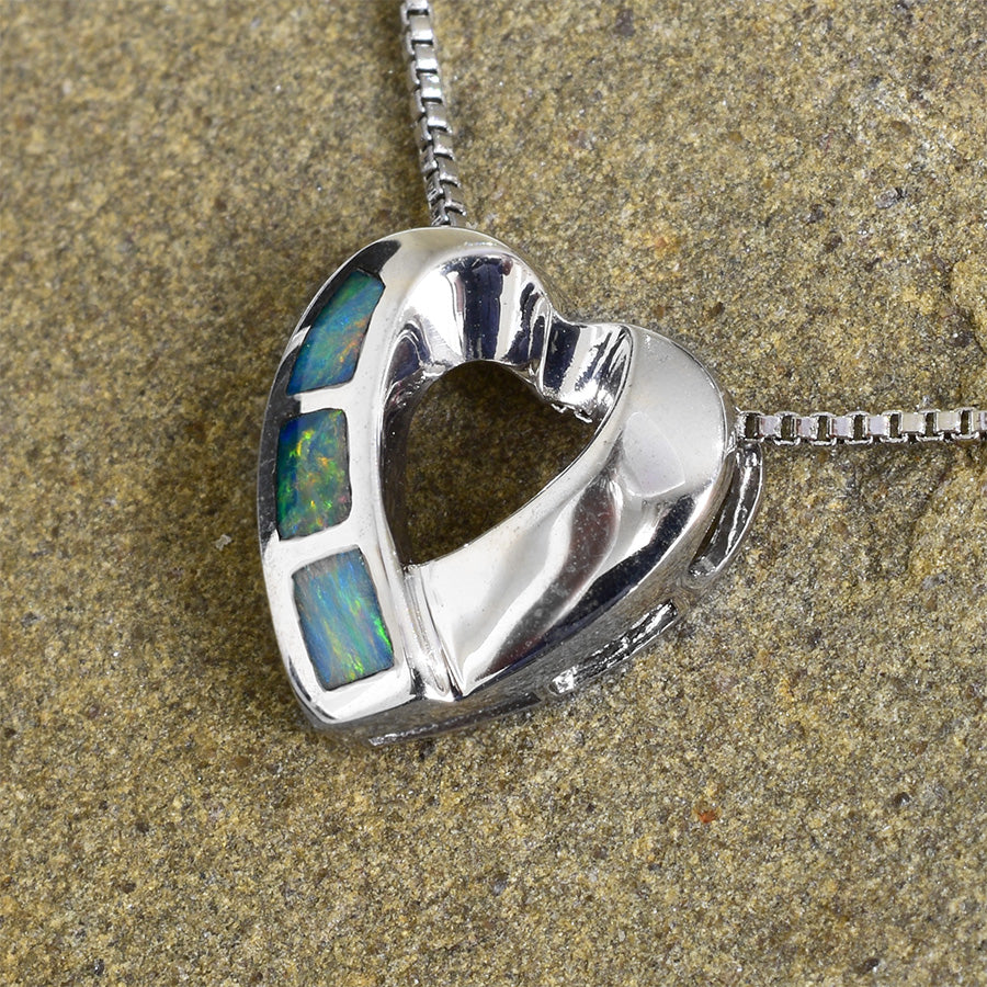 Inlay Opal Sterling Silver Heart Necklace INLOP-004-1