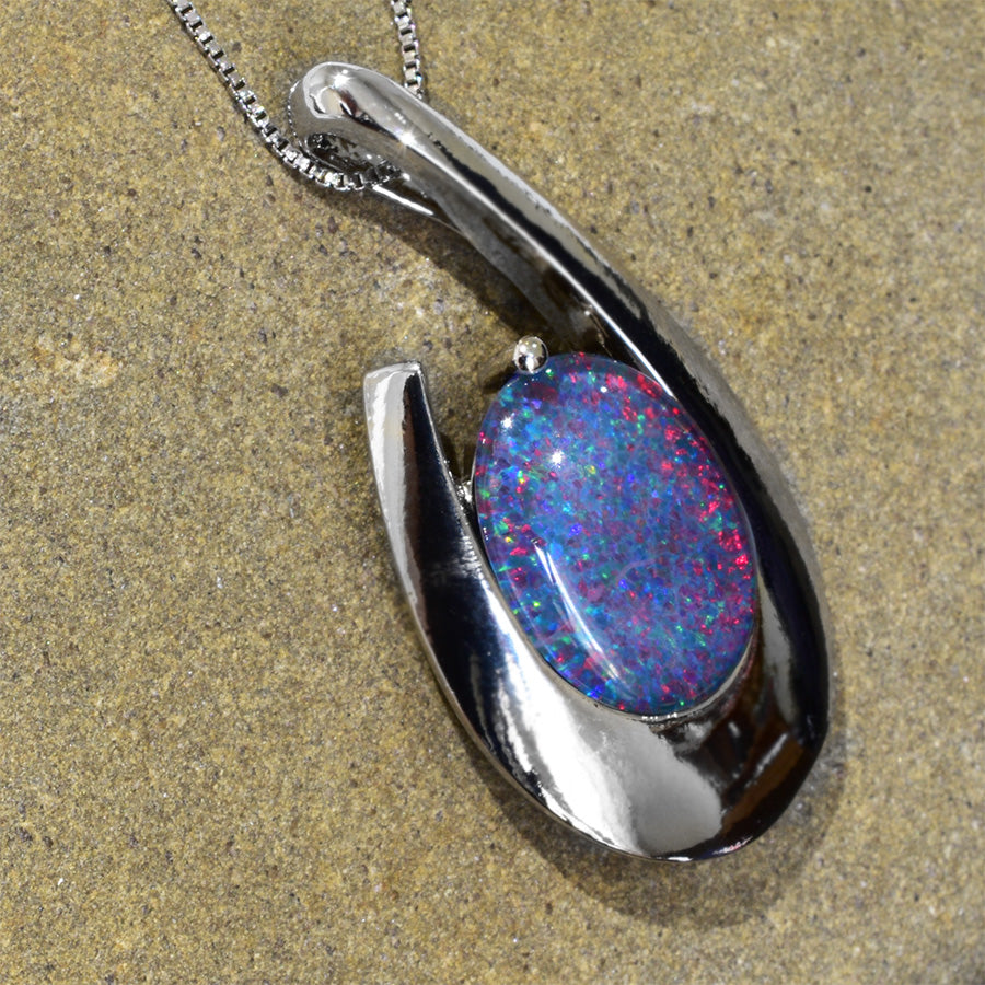 Extra Large Triplet Opal Sterling Silver Necklace WJOP-003TR (18x13mm opal)