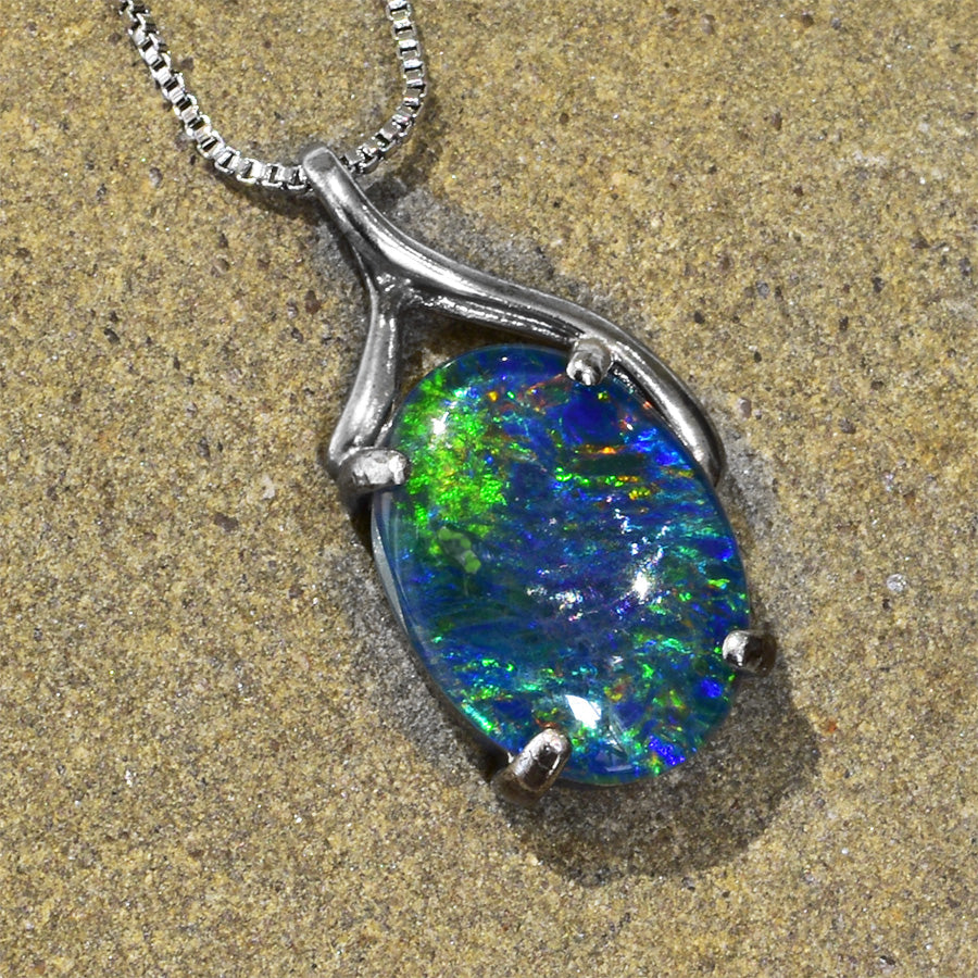 Large Triplet Opal Sterling Silver Necklace WJOP-004TR (16x12mm opal)