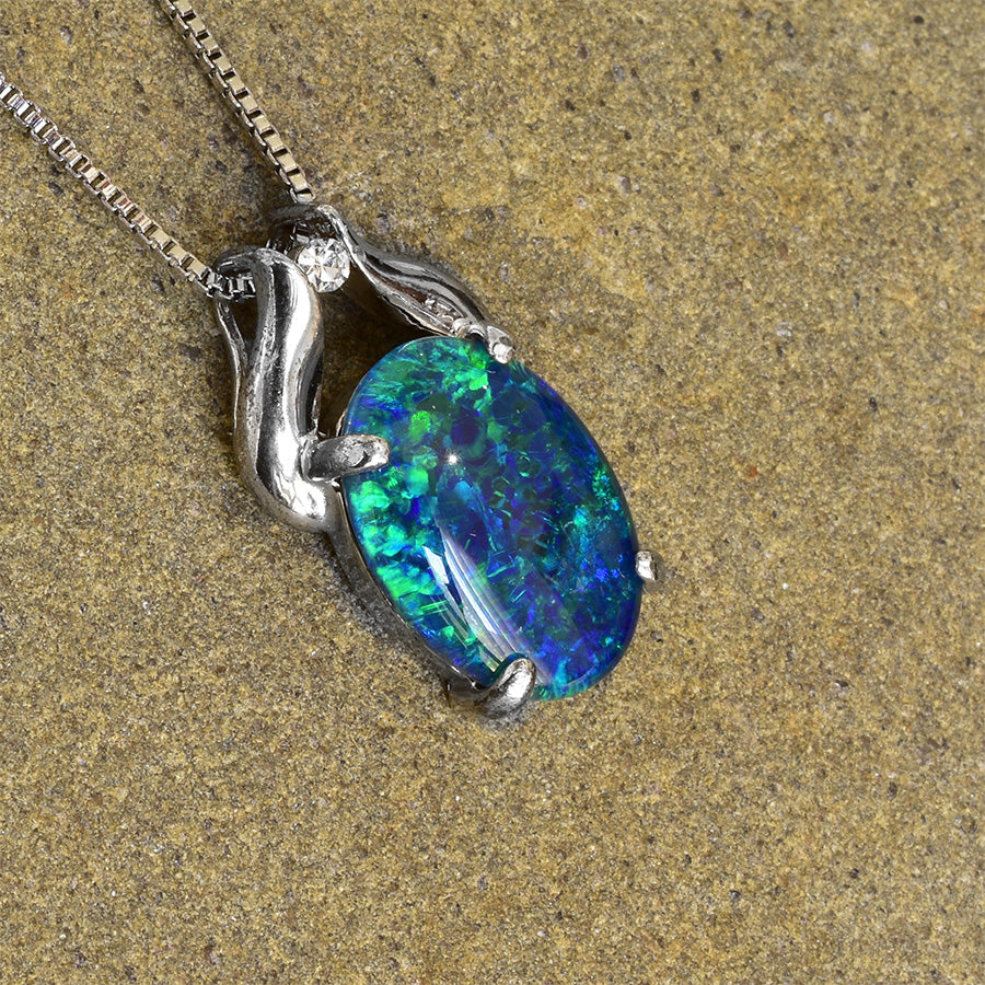 Sterling Silver Triplet Opal Necklace WJOP-009TR (14x10mm opal)