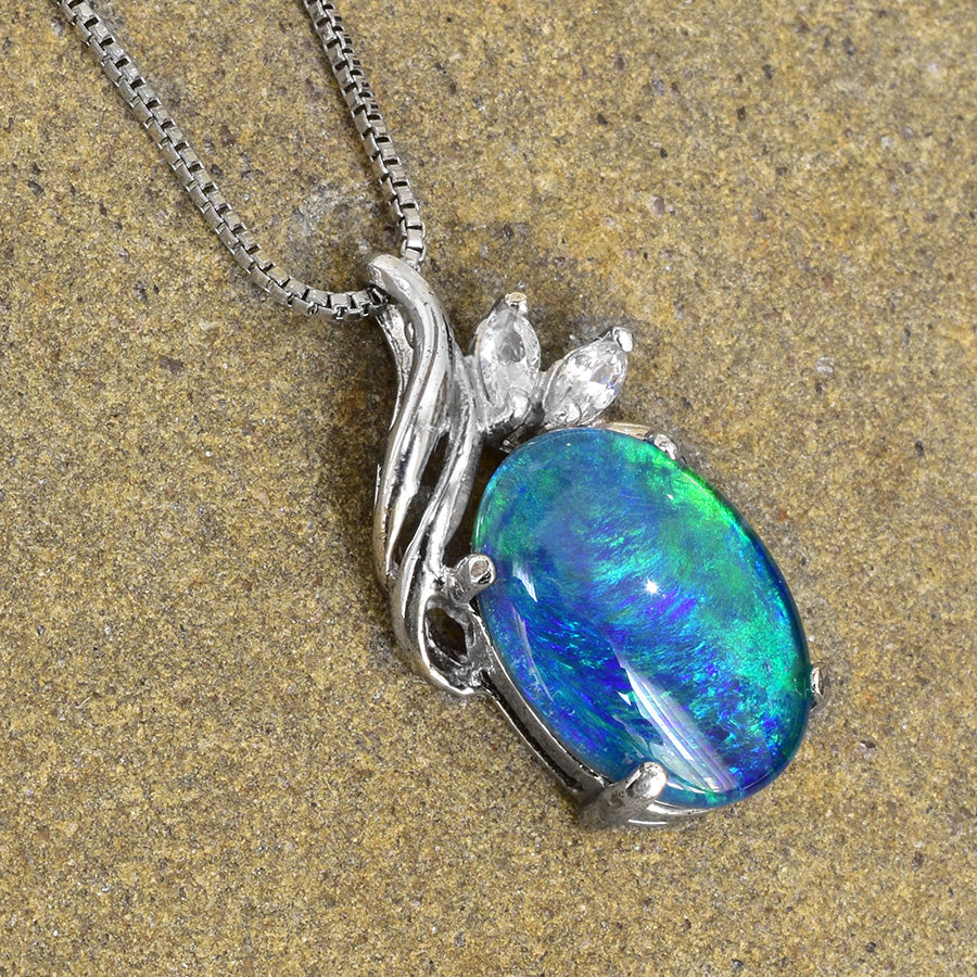 Sterling Silver Triplet Opal Necklace WJOP-011TR (14x10mm opal)
