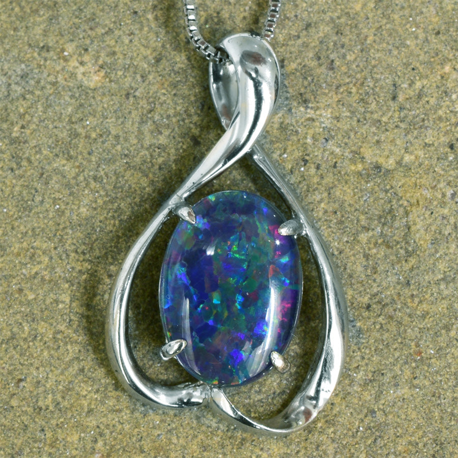 Sterling Silver Triplet Opal Necklace WJOP-013TR (14x10mm opal)