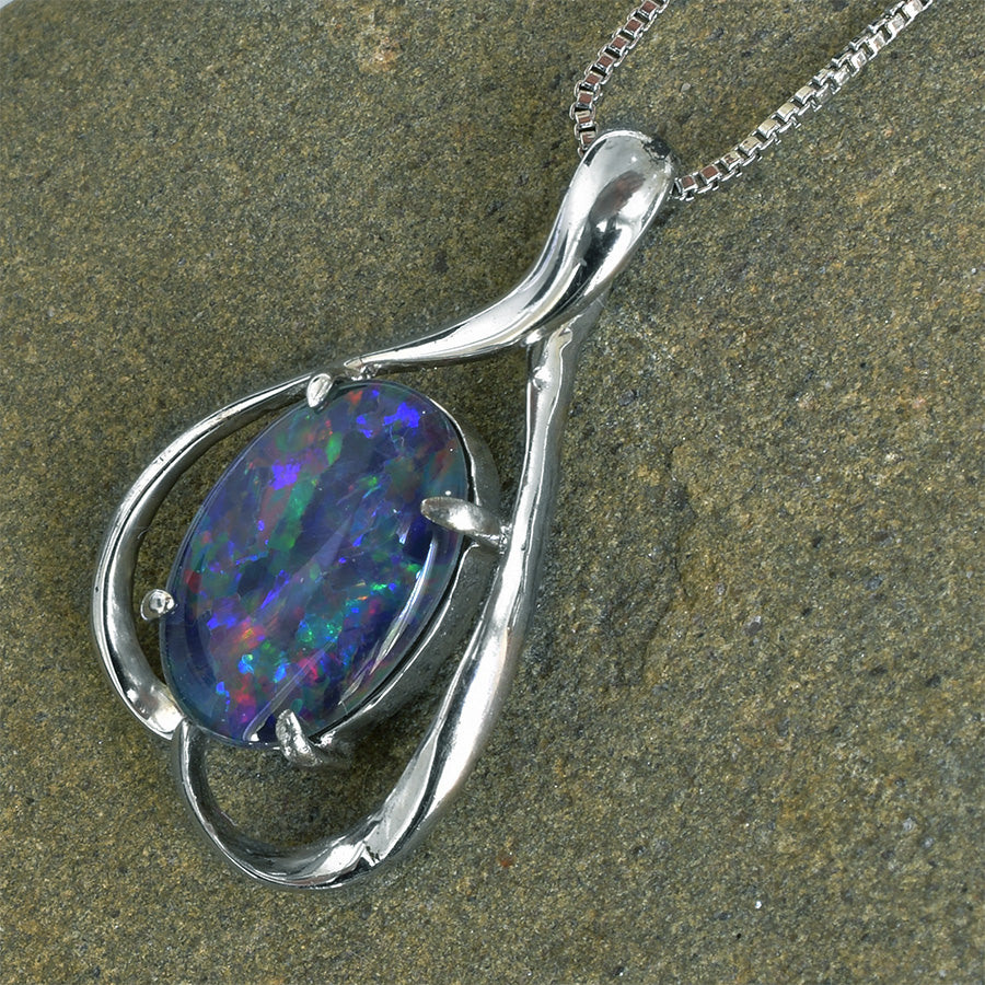 Sterling Silver Triplet Opal Necklace WJOP-013TR (14x10mm opal)