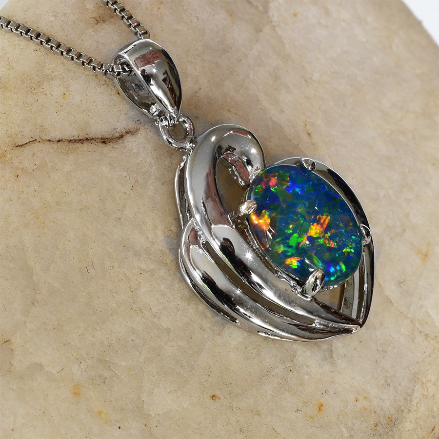 Sterling Silver Triplet Opal Heart Necklace WJOP-016TR (10x8mm opal)