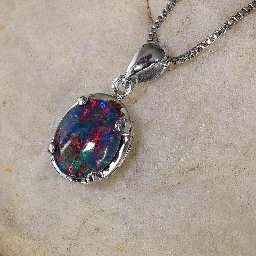 Sterling Silver Triplet Opal Necklace WJOP-017TR (10x8mm opal)