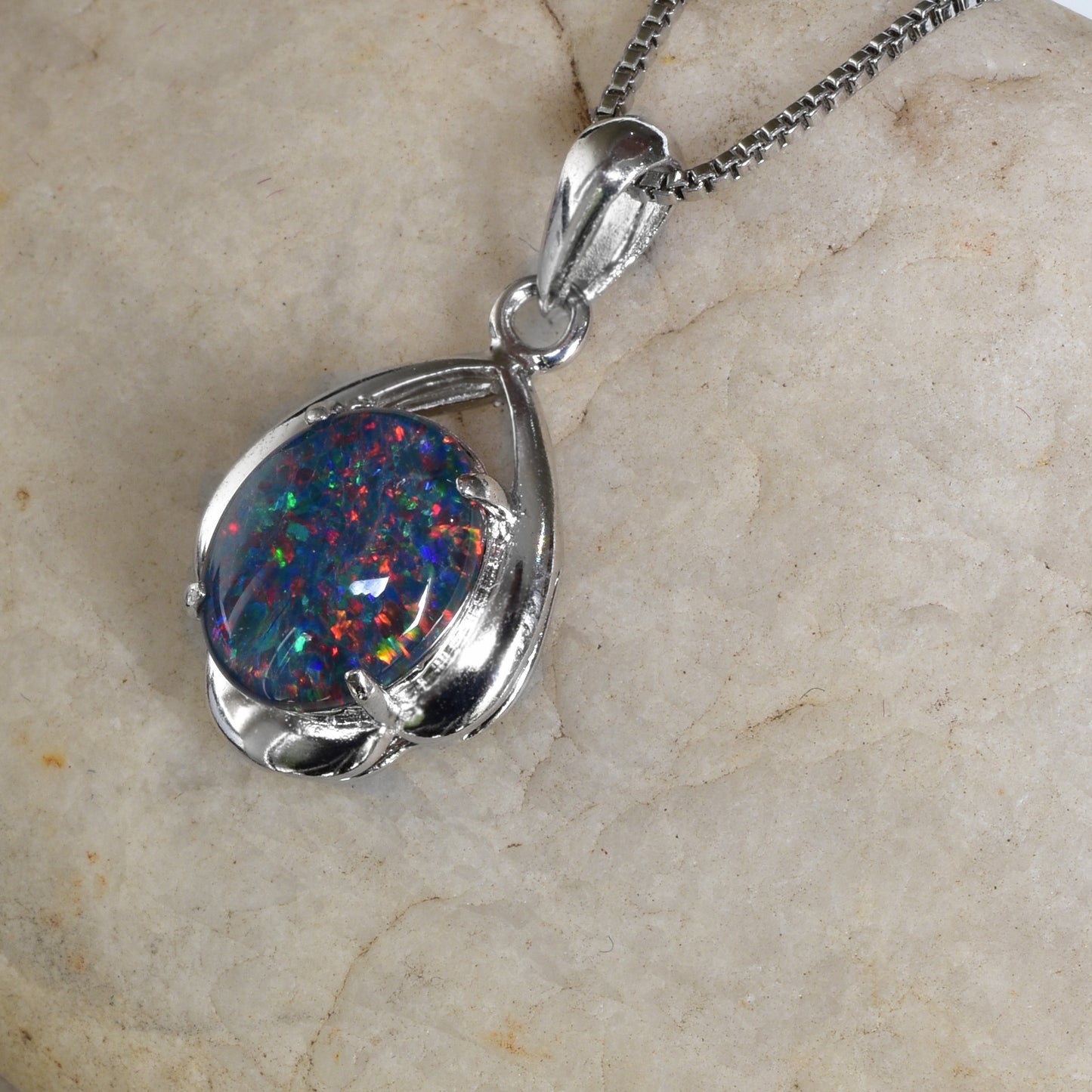 Sterling Silver Triplet Opal Necklace WJOP-018TR (10x8mm opal)
