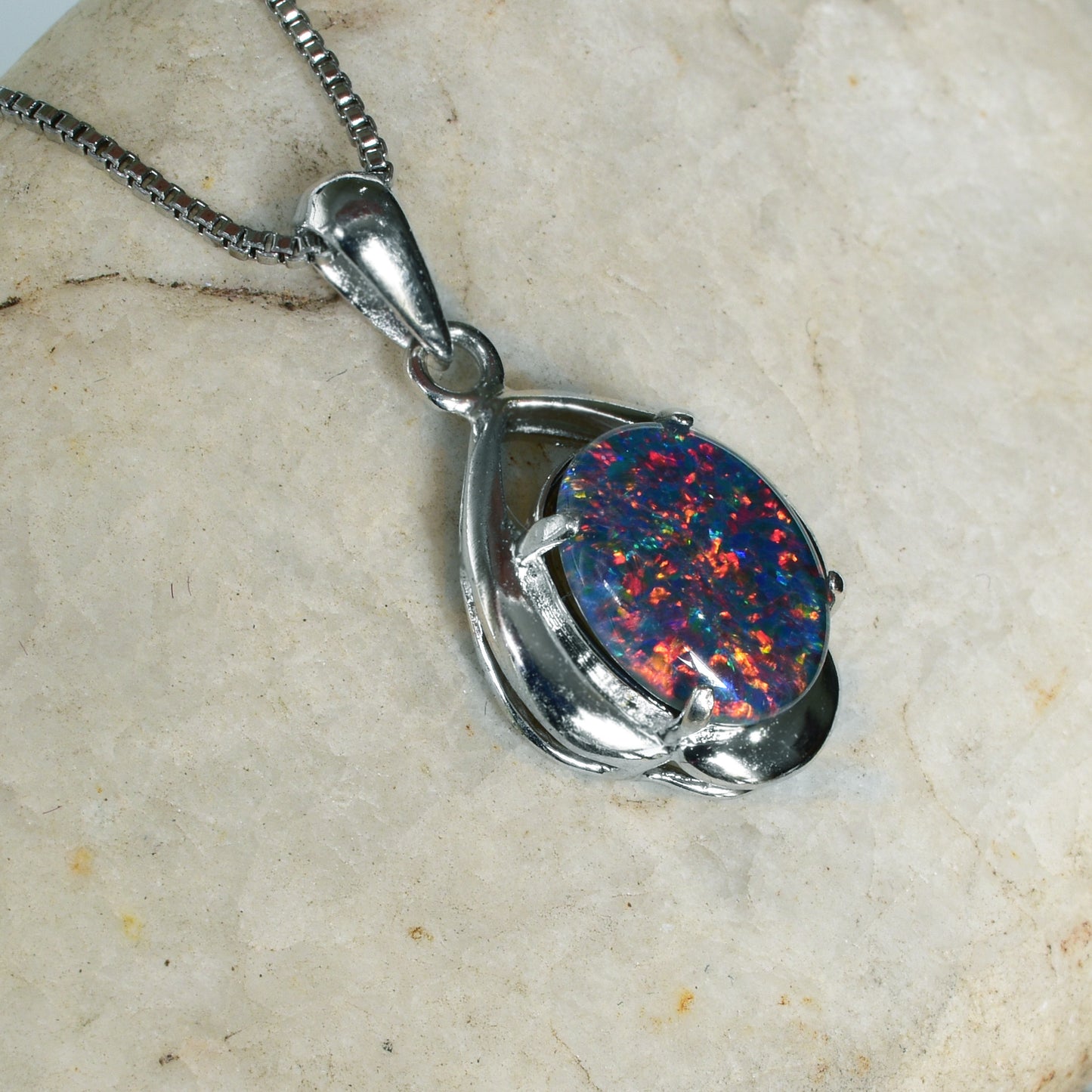 Sterling Silver Triplet Opal Necklace WJOP-018TR (10x8mm opal)