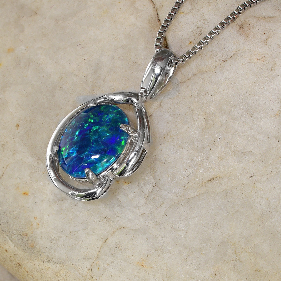 Sterling Silver Triplet Opal Necklace WJOP-020TR (10x8mm opal)