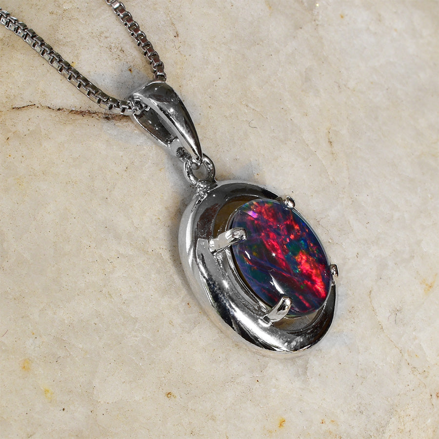 Sterling Silver Triplet Opal Necklace WJOP-023TR (9x7mm opal)