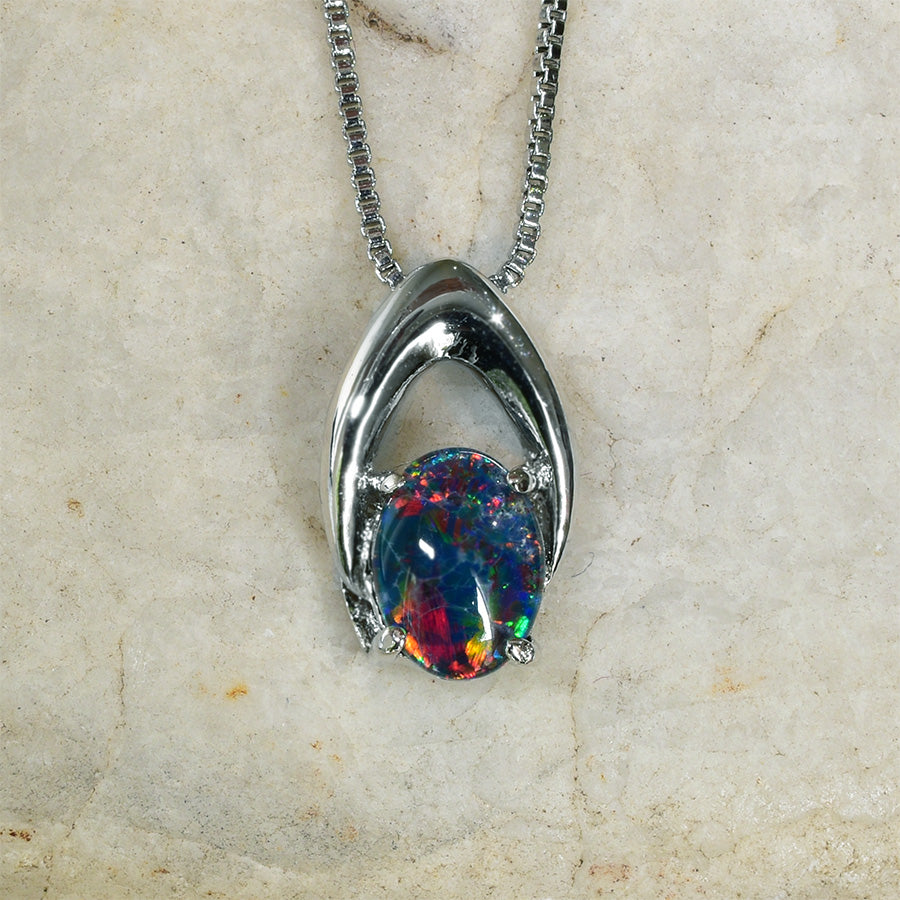Sterling Silver Triplet Opal Necklace WJOP-025TR (8x6mm opal)