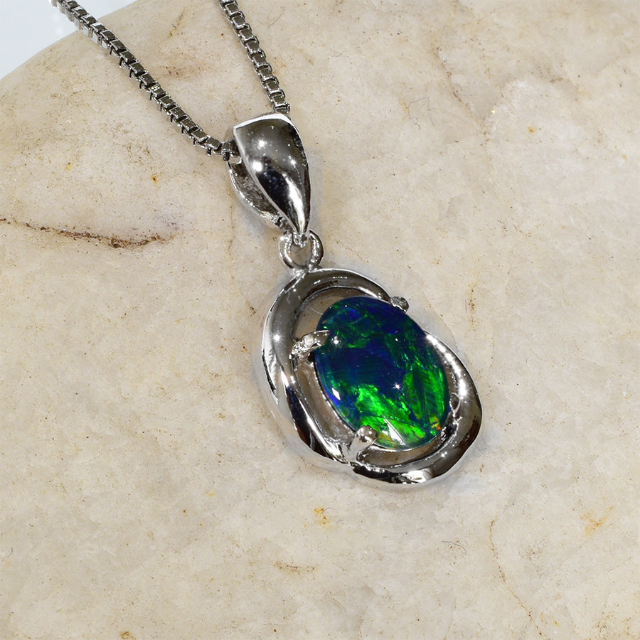 Sterling Silver Triplet Opal Necklace WJOP-028TR (8x6mm opal)