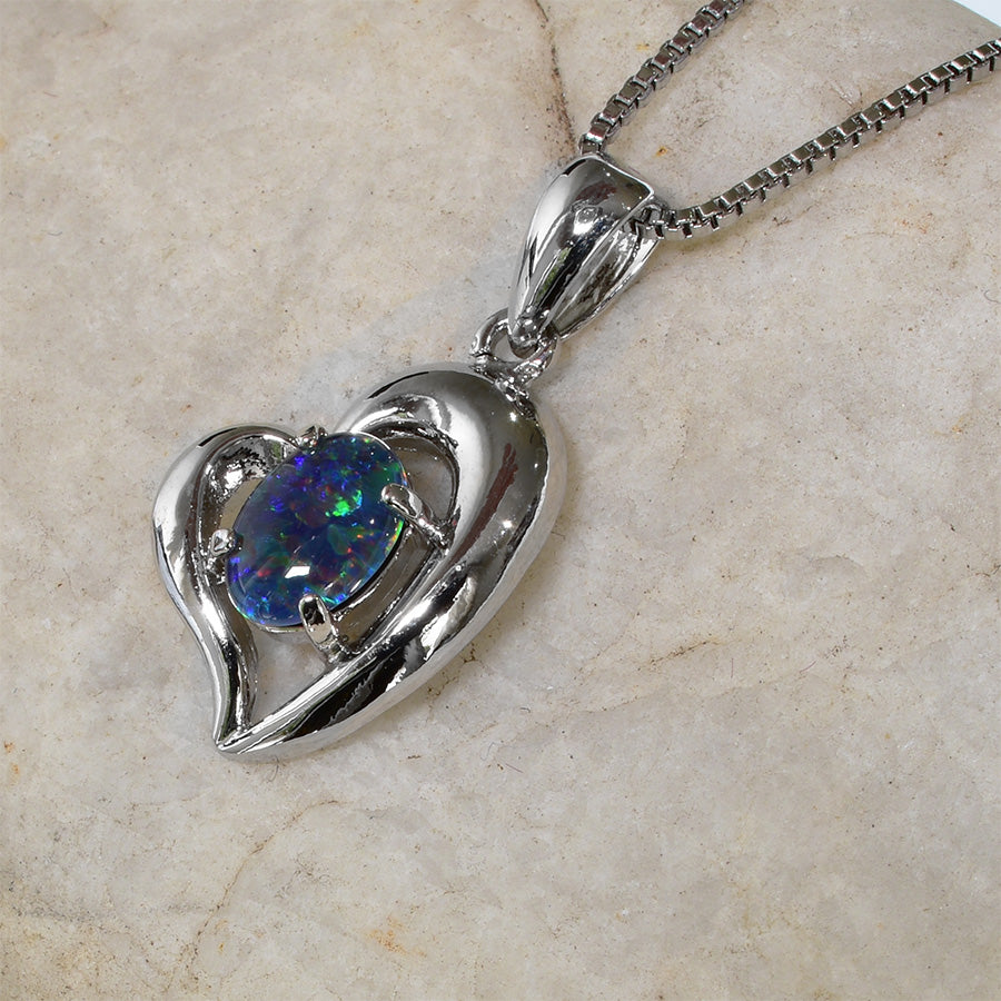 Sterling Silver Triplet Opal Heart Necklace WJOP-029TR (7x5mm opal)