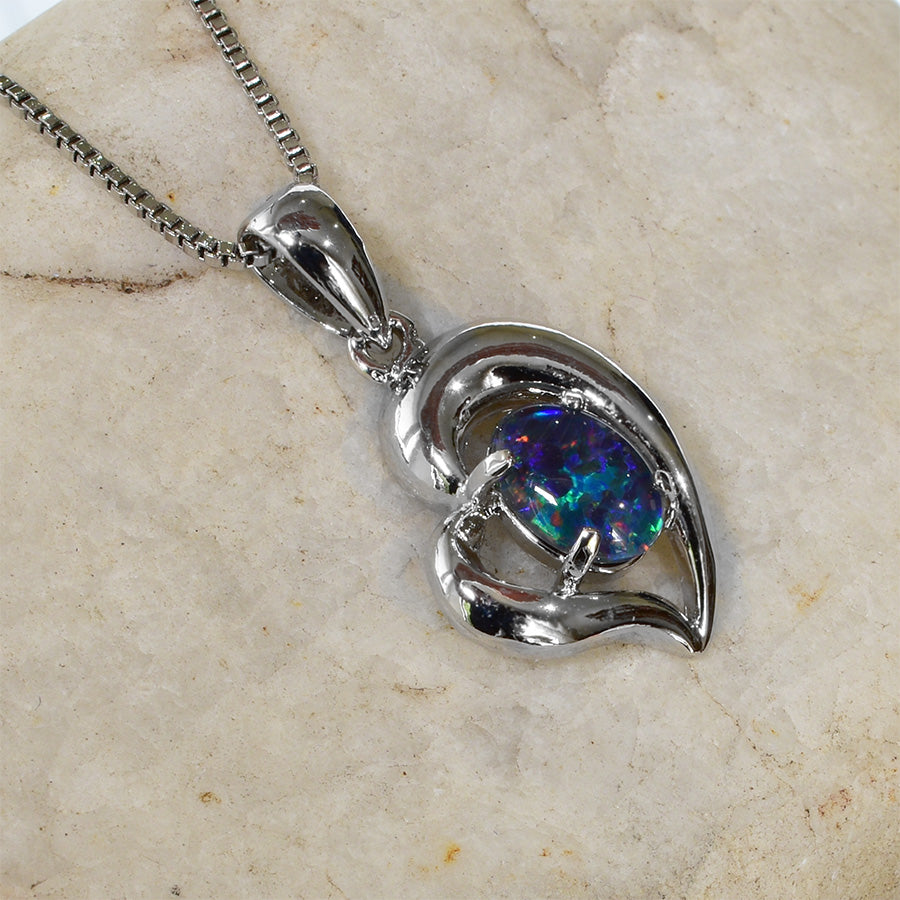 Sterling Silver Triplet Opal Heart Necklace WJOP-029TR (7x5mm opal)