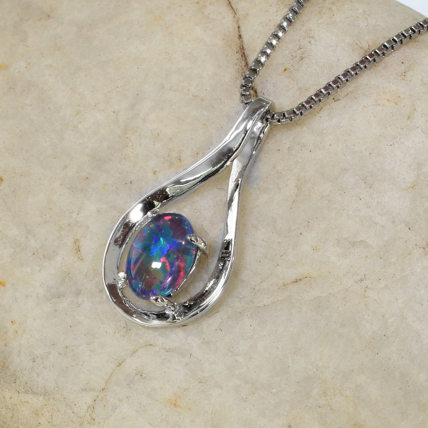 Sterling Silver Triplet Opal Necklace WJOP-030TR (7X5mm opal)