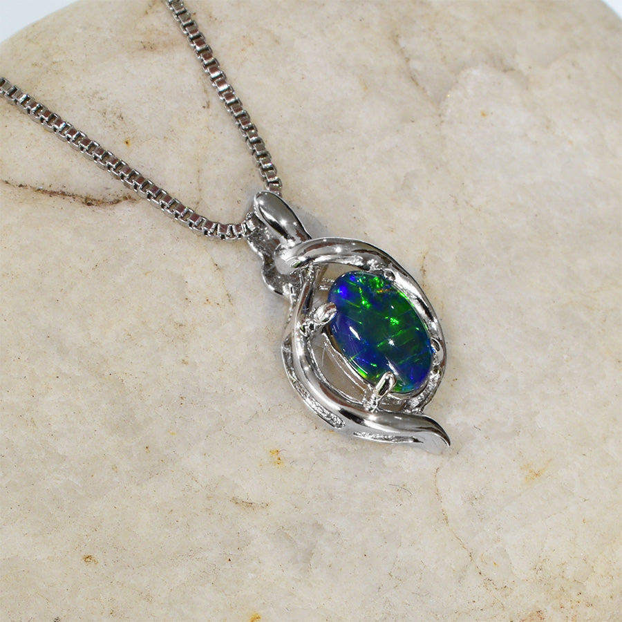 Sterling Silver Triplet Opal Necklace WJOP-031TR (7X5mm opal)