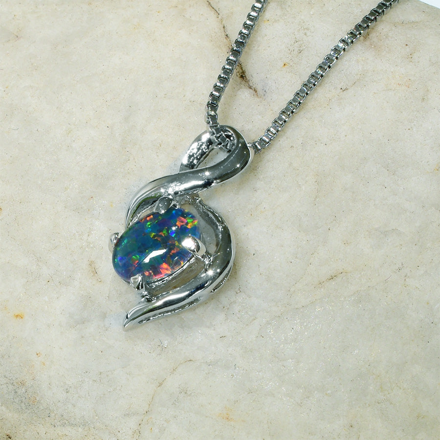 Sterling Silver Triplet Opal Necklace WJOP-032TR (7X5mm opal)