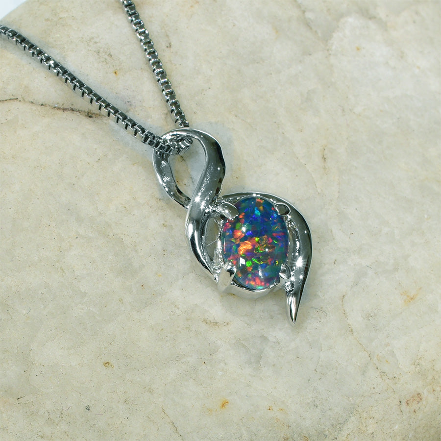 Sterling Silver Triplet Opal Necklace WJOP-032TR (7X5mm opal)