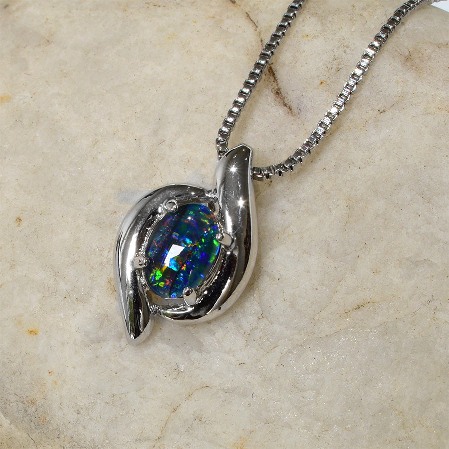 Sterling Silver Triplet Opal Necklace WJOP-033TR (7X5mm opal)
