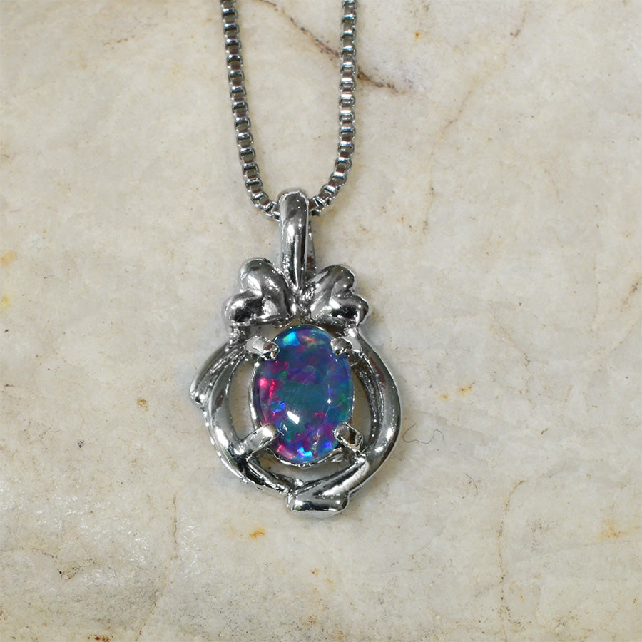 Sterling Silver Triplet Opal Necklace WJOP-034TR (7X5mm opal)