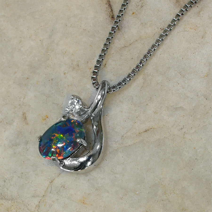 Sterling Silver Triplet Opal Necklace WJOP-038TR (7X5mm opal)
