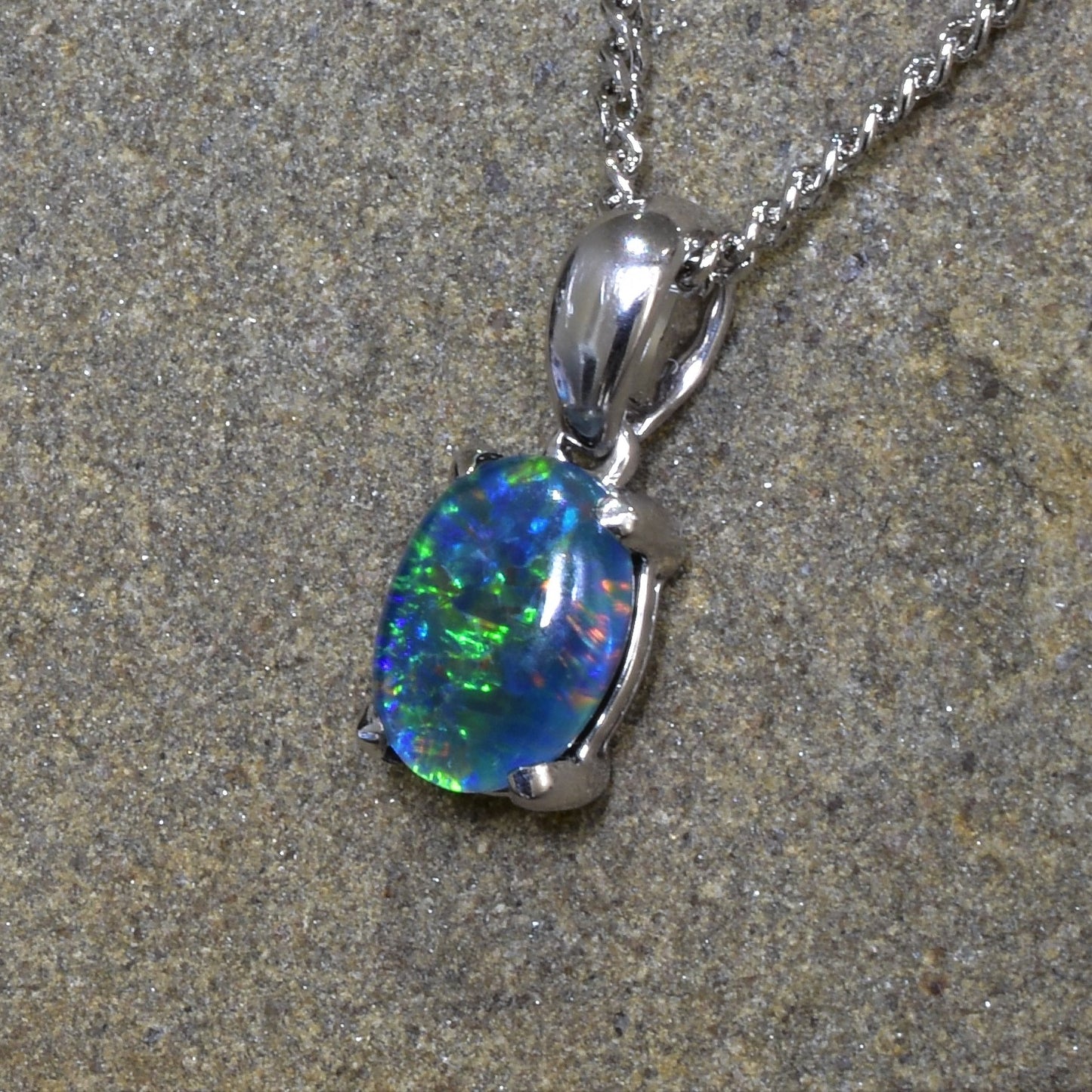 10K White Gold Black Triplet Opal Necklace 10KW2-OPT0154(8x6)