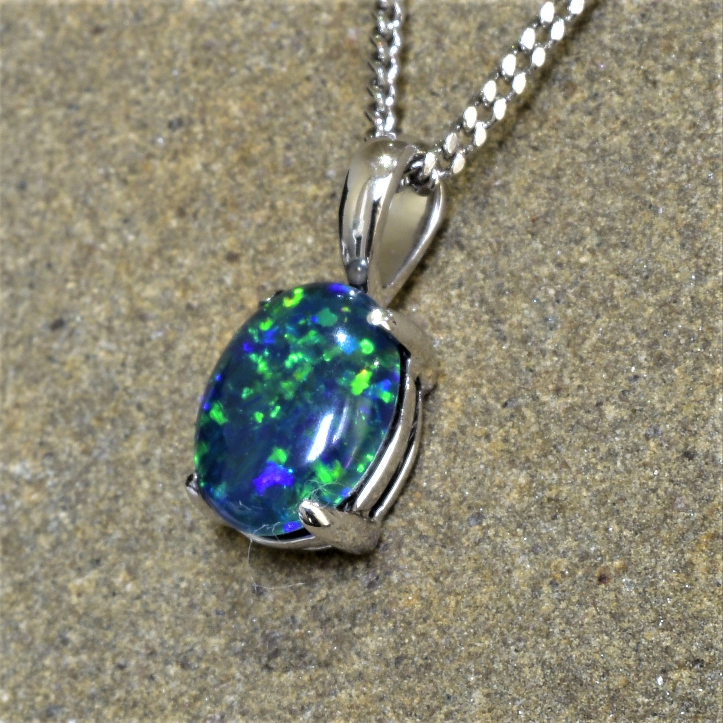 10K White Gold Black Triplet Opal Necklace 10KW2-OPT0155(9x7)