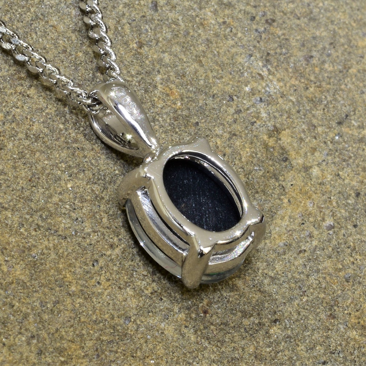 10K White Gold Black Triplet Opal Necklace 10KW2-OPT0155(9x7)