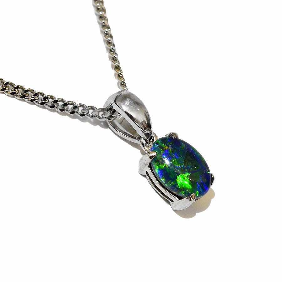 10K White Gold Black Triplet Opal Necklace 10KW-OPT0153(7X5)