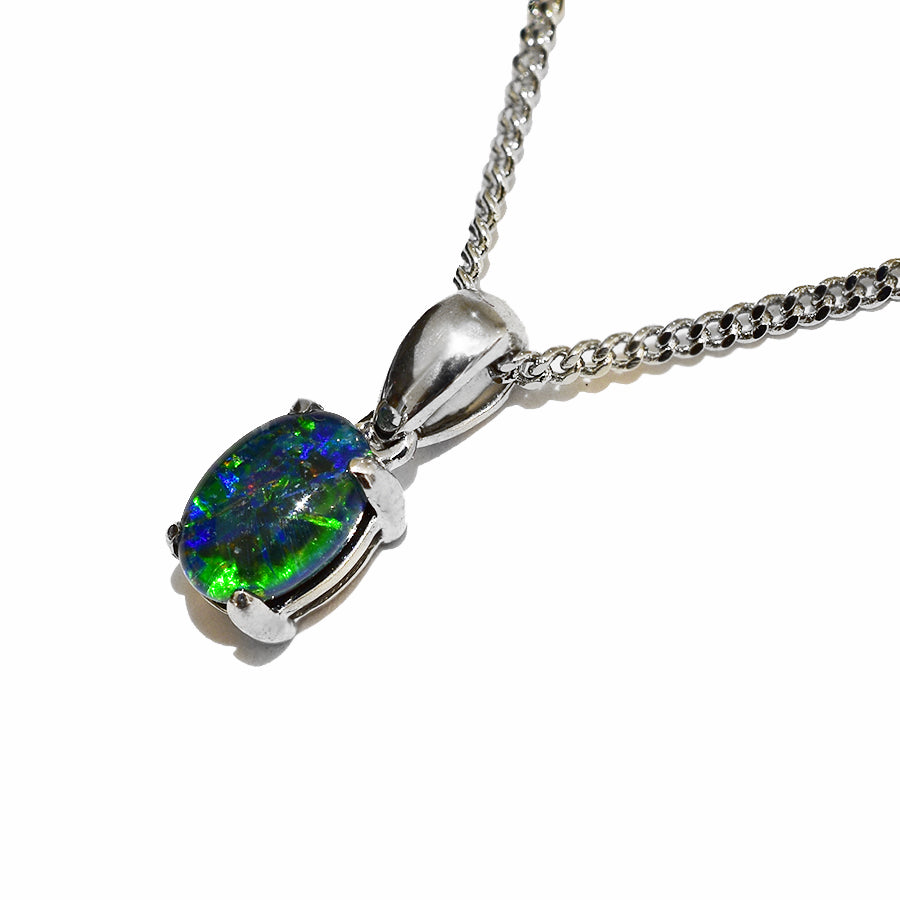 10K White Gold Black Triplet Opal Necklace 10KW-OPT0153(7X5)