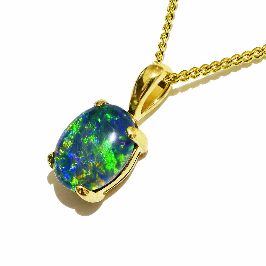 10K Yellow Gold Black Triplet Opal Necklace 10KY-OPT0155(9x7)1