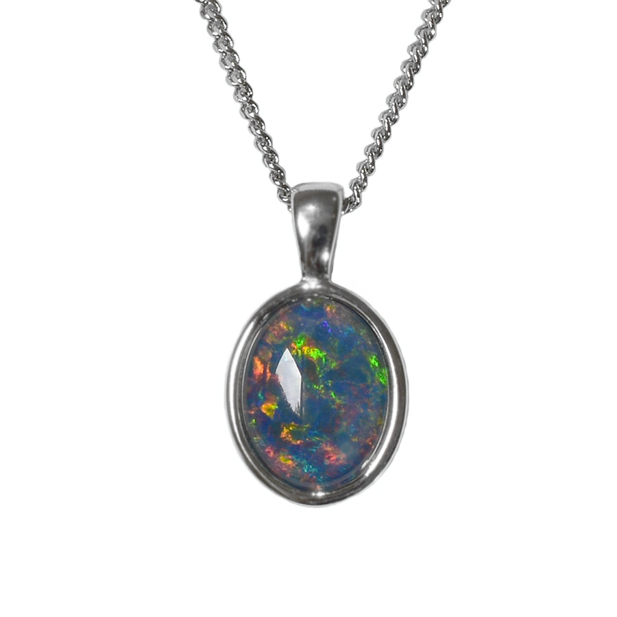 Black Triplet Opal Sterling Silver Necklace (10X8PZ-TR)