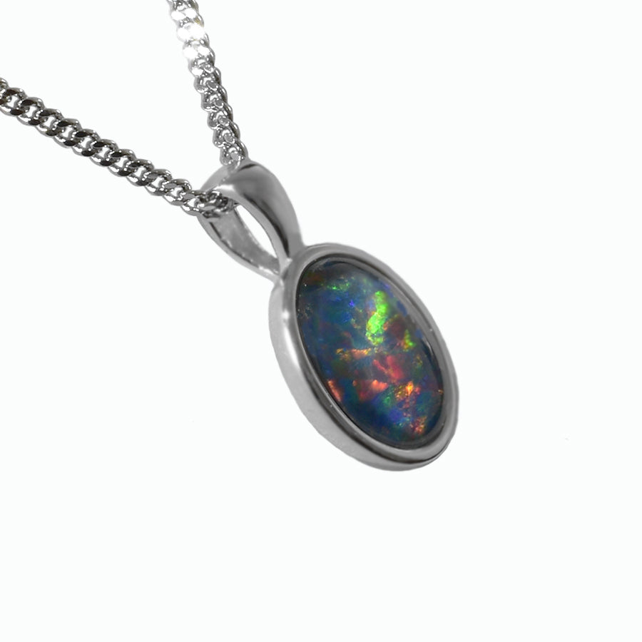 Black Triplet Opal Sterling Silver Necklace (10X8PZ-TR)