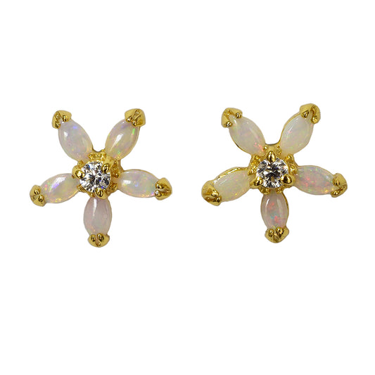 Sterling Silver Solid Light Opal Earrings 18k GP (12E-SG)