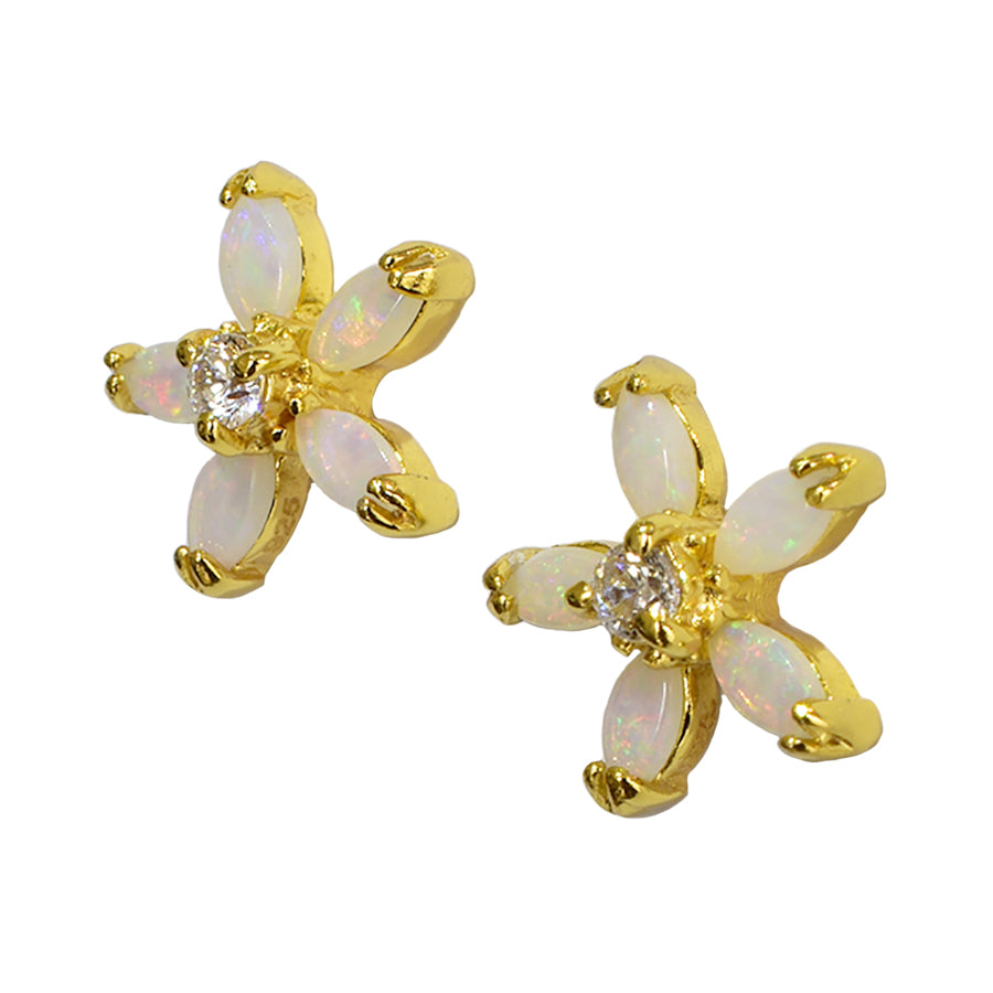 Sterling Silver Solid Light Opal Earrings 18k GP (12E-SG)