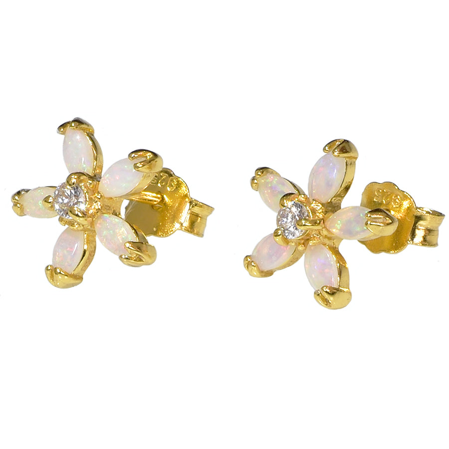 Sterling Silver Solid Light Opal Earrings 18k GP (12E-SG)