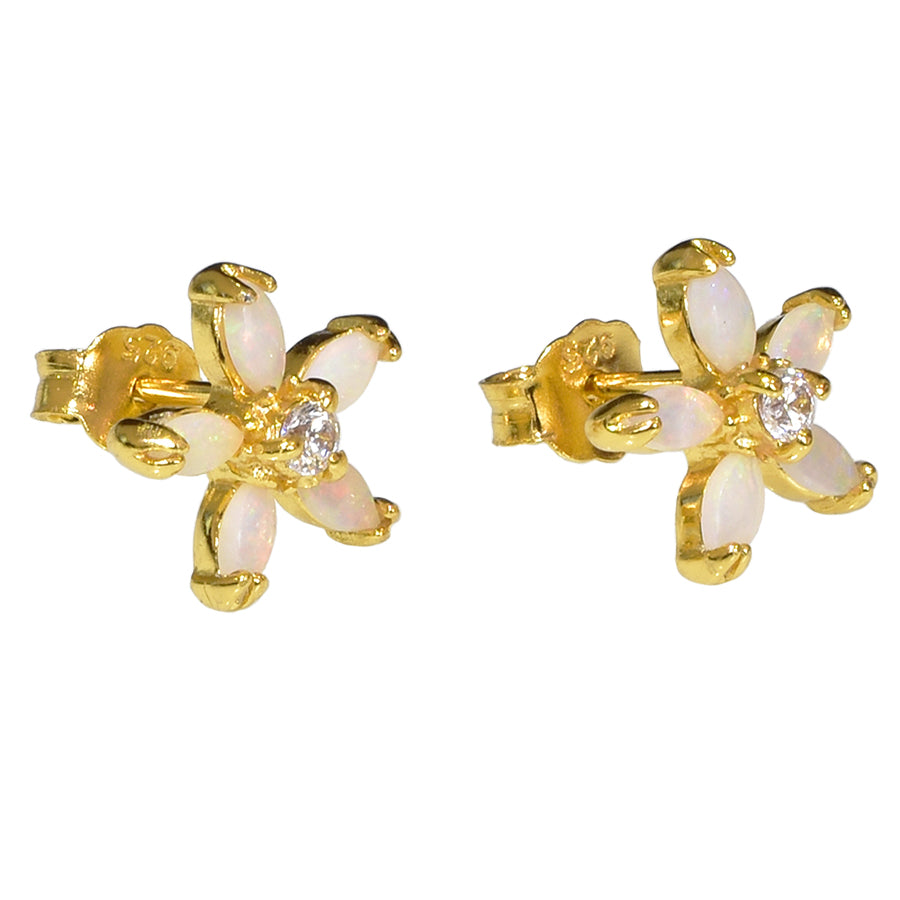 Sterling Silver Solid Light Opal Earrings 18k GP (12E-SG)