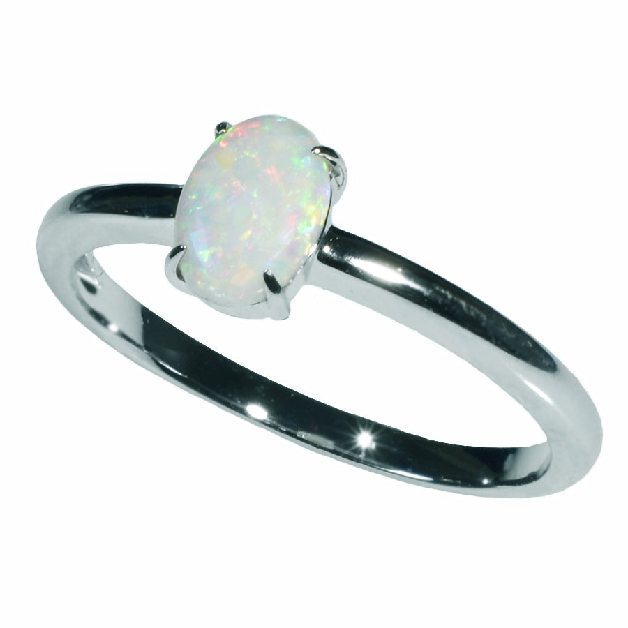 14K White Gold Solid Crystal OPAL RING 14KW-041S1 (SIZE Q/8)