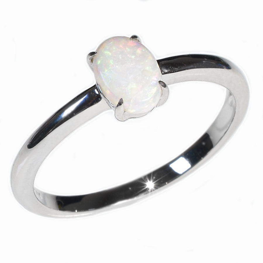 14K White Gold Solid Crystal OPAL RING 14KW-041S1 (SIZE Q/8)