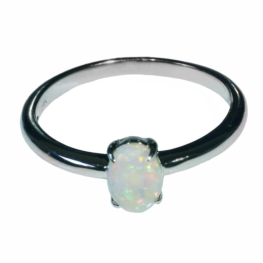 14K White Gold Solid Crystal OPAL RING 14KW-041S1 (SIZE Q/8)