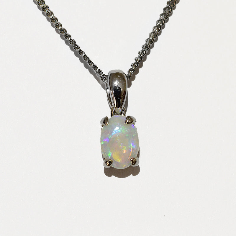 14K White Gold Crystal Opal Necklace 14KW-OPS0153(7X5)