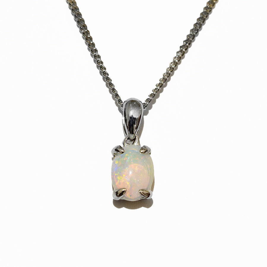 14K White Gold Crystal Opal Necklace 14KW-OPS0154(8x6)