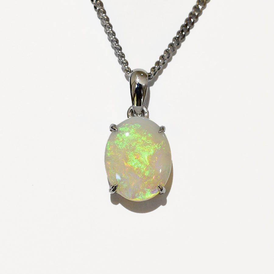 14K White Gold Crystal Opal Necklace 14KW-OPS0156(10x8)