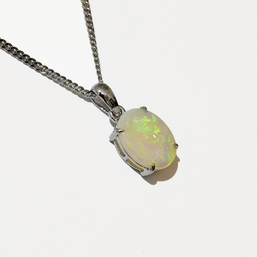 14K White Gold Crystal Opal Necklace 14KW-OPS0156(10x8)