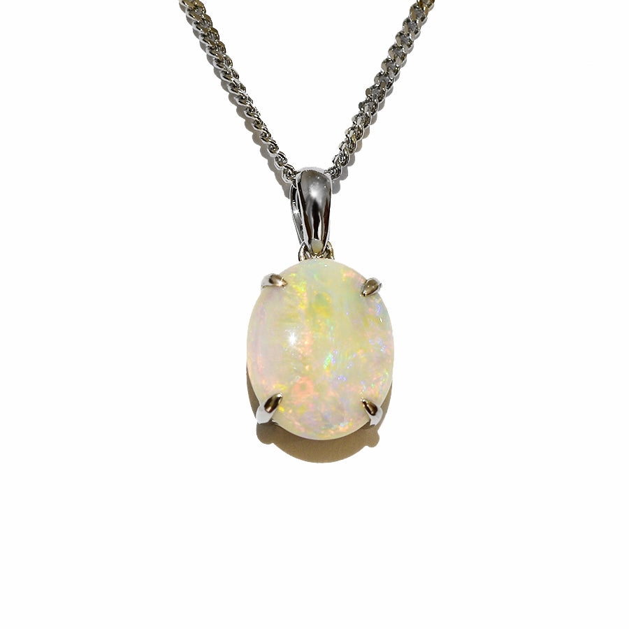 14K White Gold Crystal Opal Necklace 14KW-OPS107(11x9)