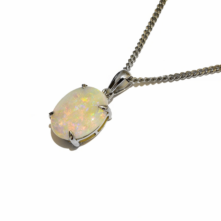 14K White Gold Crystal Opal Necklace 14KW-OPS107(11x9)