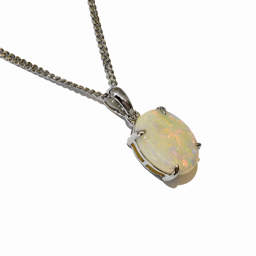 14K White Gold Crystal Opal Necklace 14KW-OPS107(11x9)